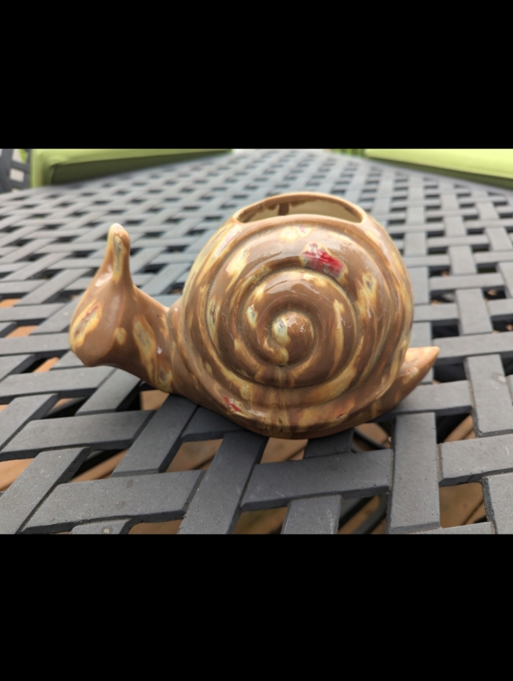 Vintage Ceramic Mottled Cottagecore Fairy Snail Planter 6"